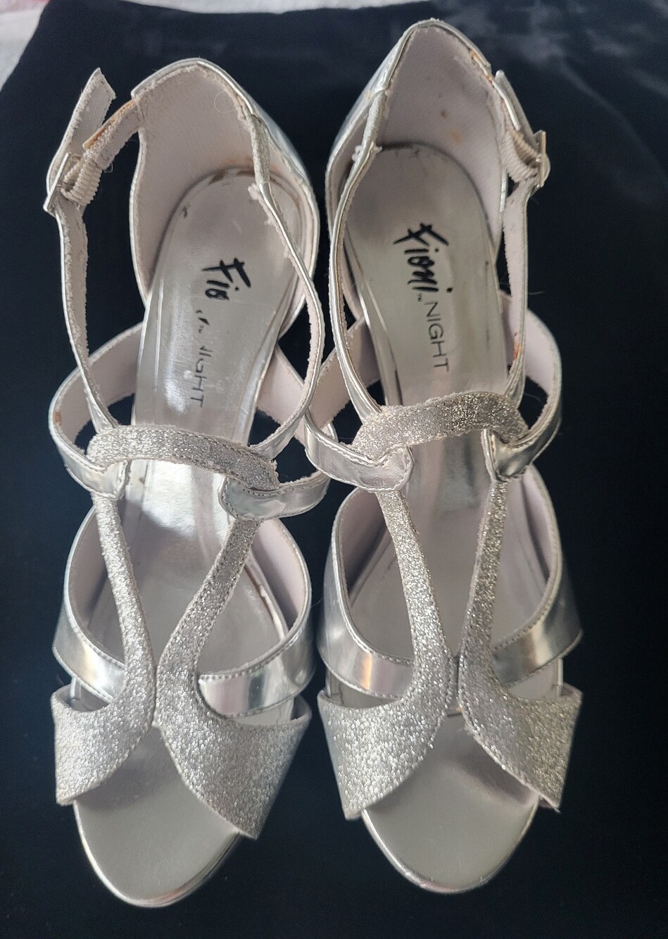 FIONI  Silver Glitter T-Strap Heeled Sandals